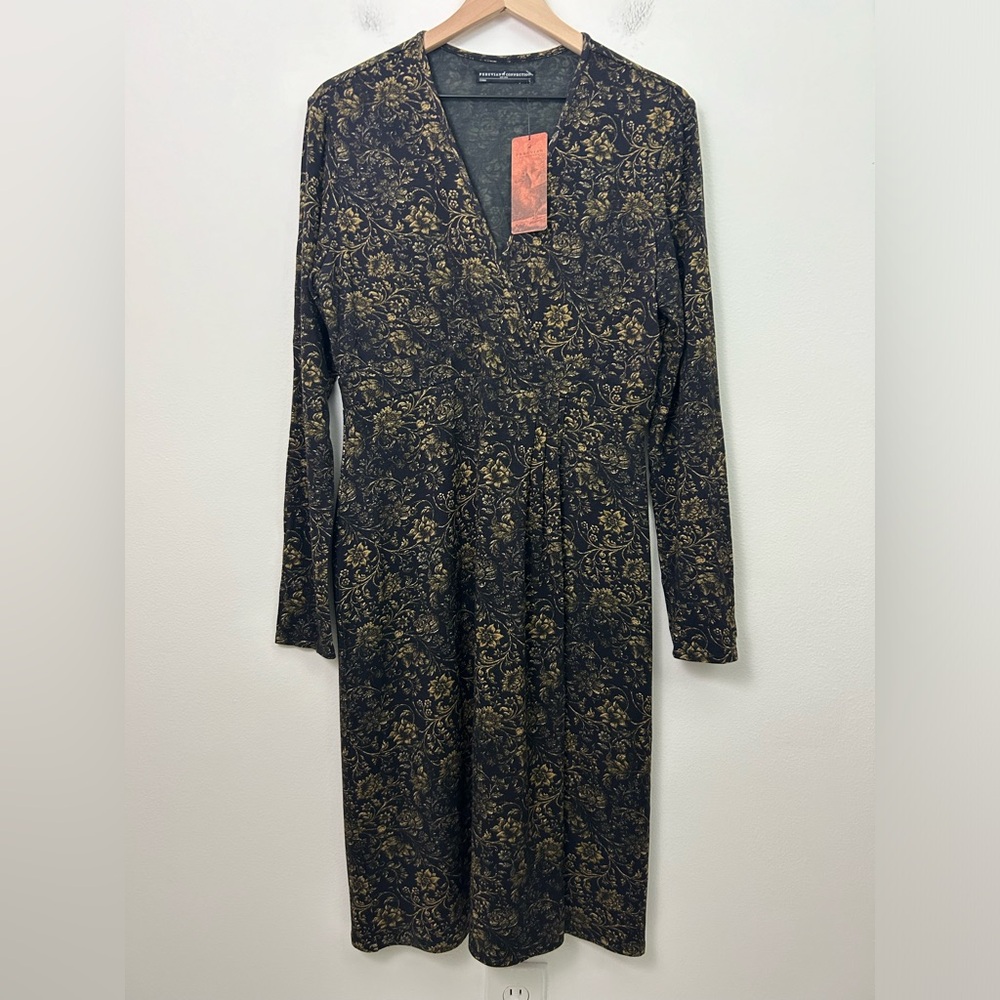 NWT Peruvian Connection Duskflower MIDI‎ Dress Womens Large Faux Wrap Bust Black